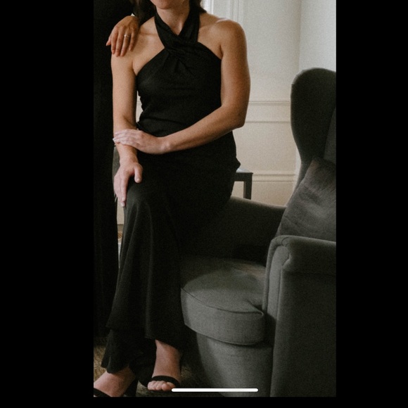 BHLDN Ruby Twist Halter Satin Gown Black -Size 4 - Picture 4 of 4